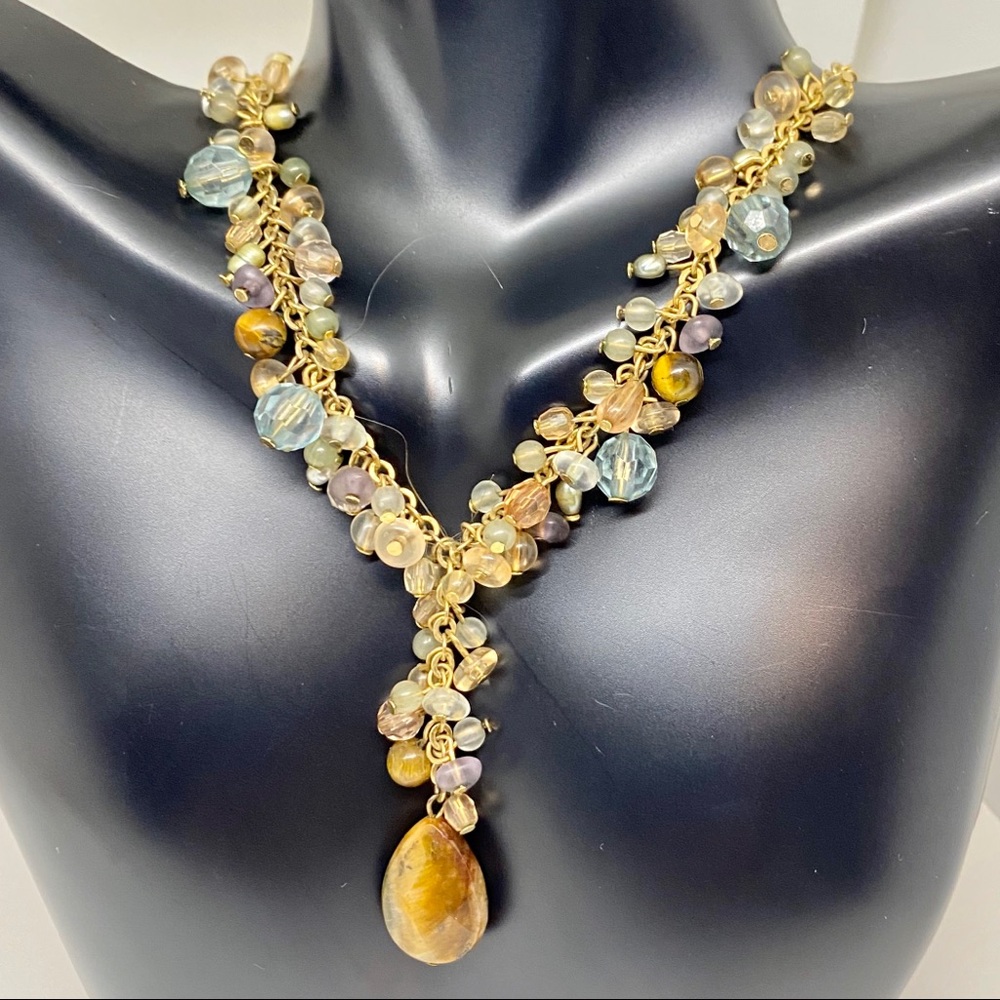 Avon Y shape necklace with jasper antique gold